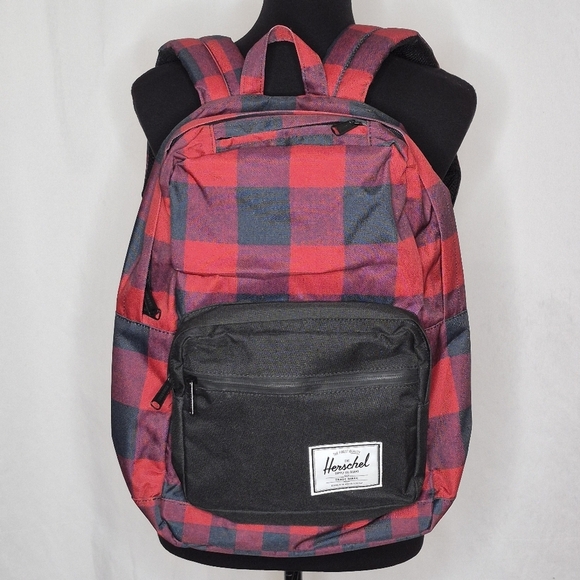 Hershel Red/Black Plaid Multi-Pocket Adjustable Strap Backpack - NWOT - Unisex - Picture 1 of 15